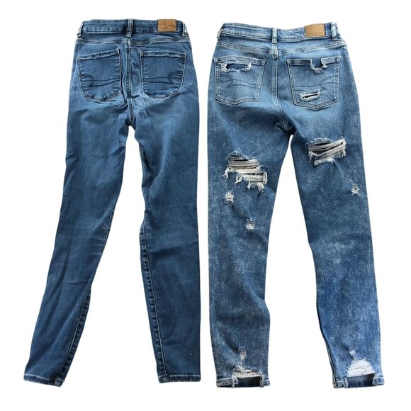 2 American Eagle Women Jeans Size 00 Lot Of Two Distressed Blue Denim Skinny Leg - Picture 2 of 16